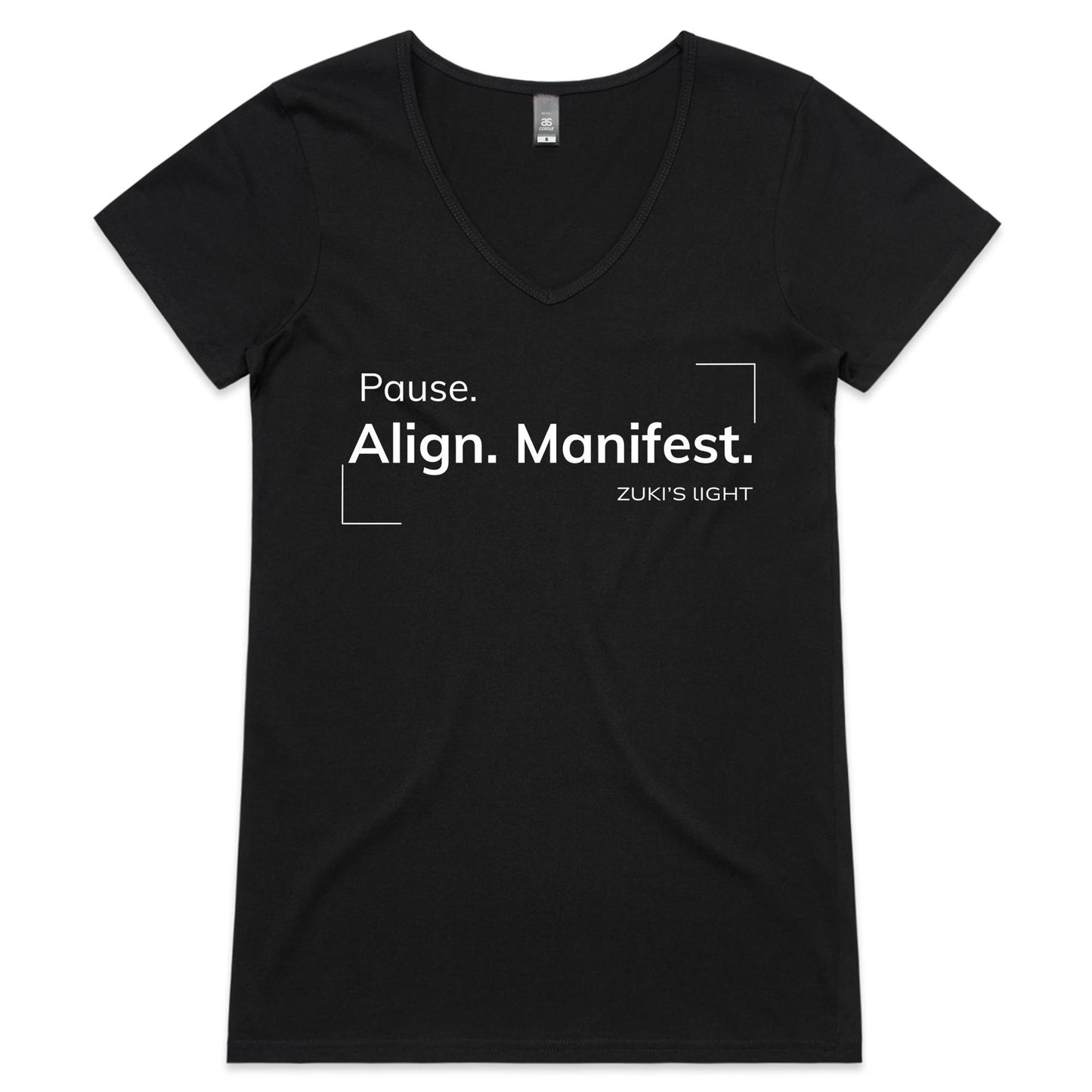 Pause align, manifest- Zuki's Light Branded- AS Colour Bevel - Womens V-Neck T-Shirt