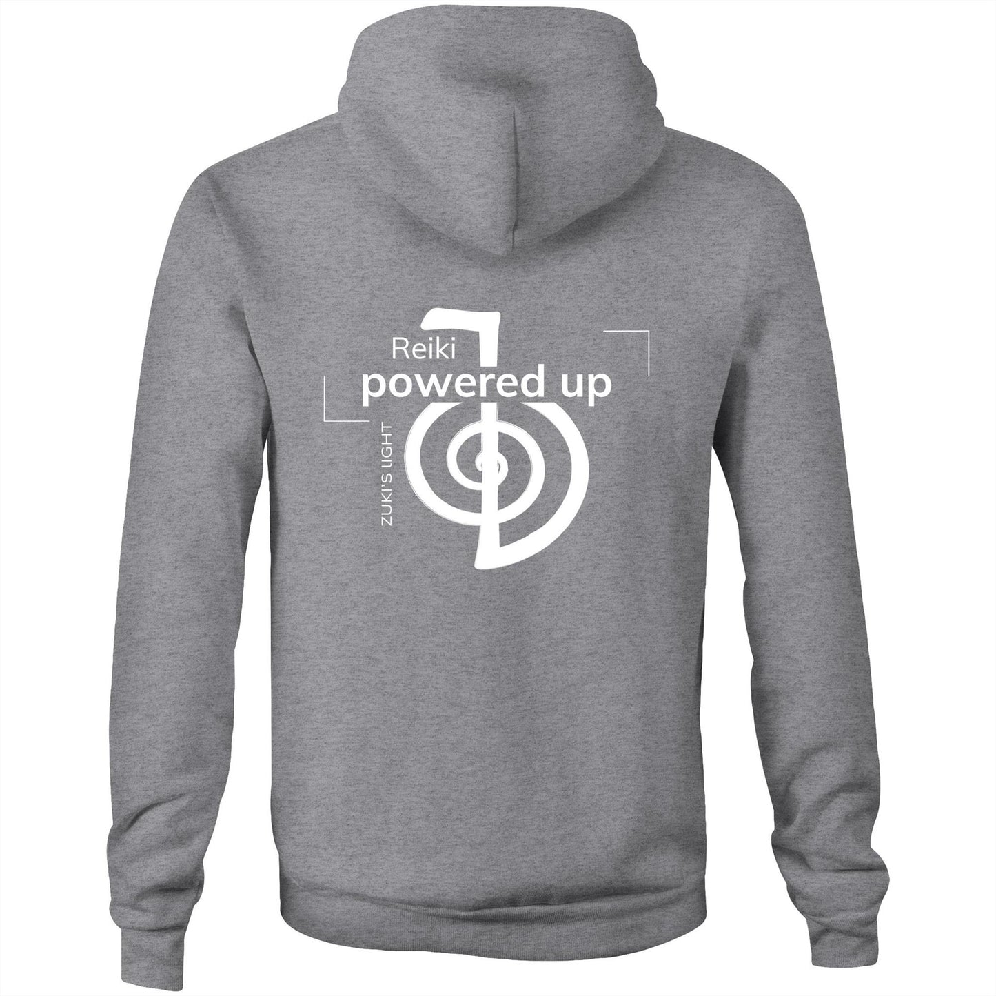 Reiki- Powered Up- Zuki's Light Branded (Back Design Only) AS Colour Stencil - Pocket Hoodie Sweatshirt