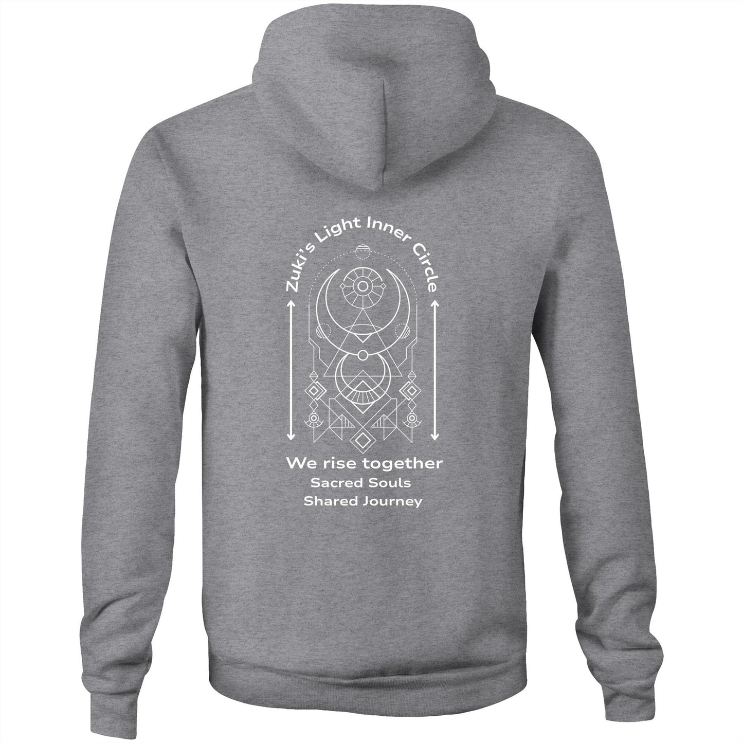 Zuki's Light Inner Circle- We rise together- Sacred Souls, Shared Journey- Zuki's Light Branded AS Colour Stencil - Pocket Hoodie Sweatshirt