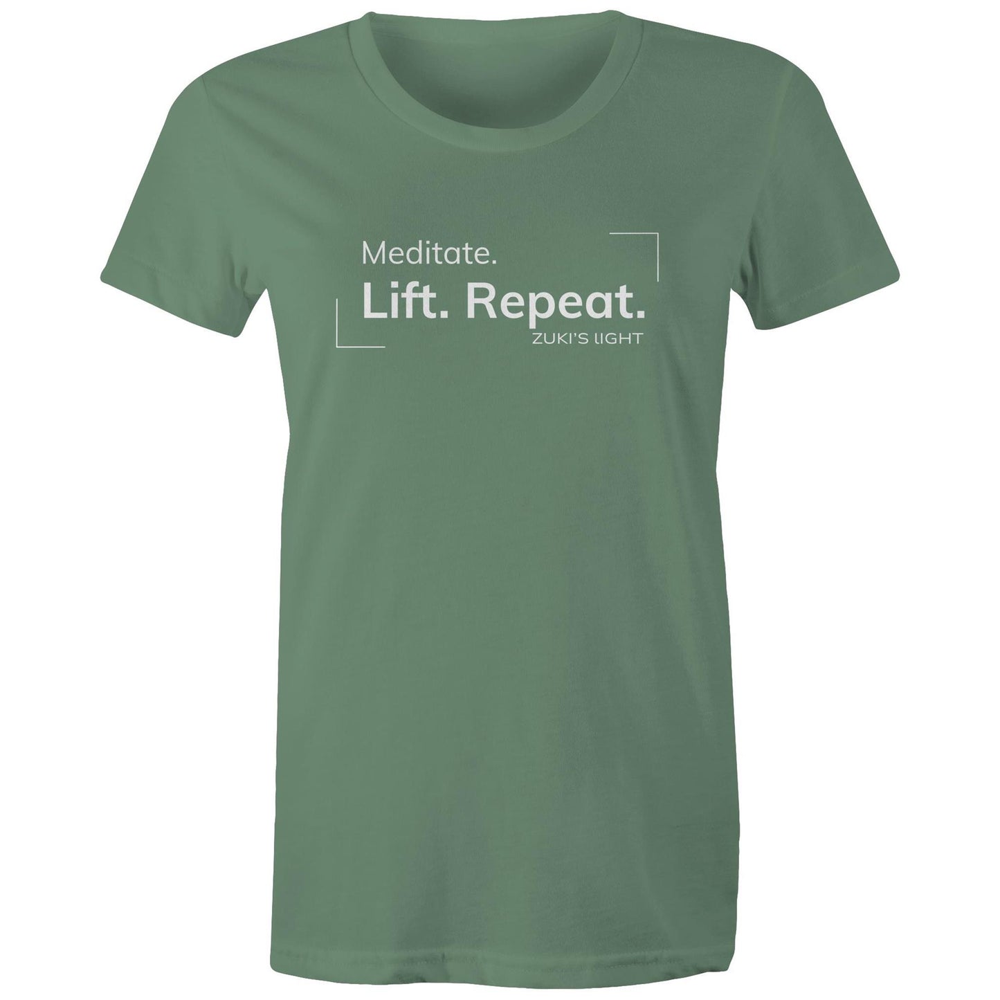 Meditate. Lift. Repeat- Zuki's Light Branded AS Colour - Women's Maple Tee