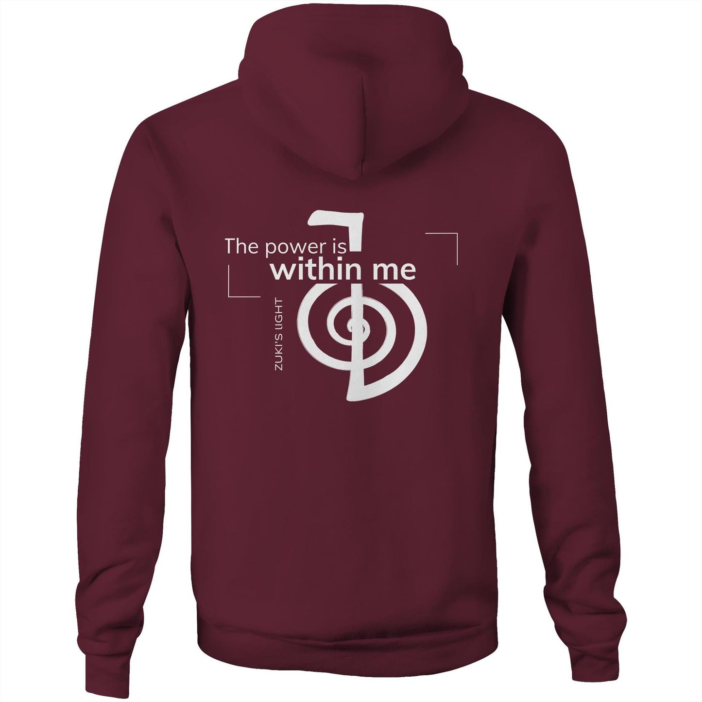 The power is within me- Reiki- (back design only) Zuki's Light Branded AS Colour Stencil - Pocket Hoodie Sweatshirt