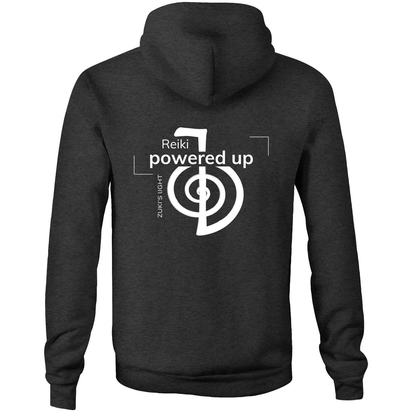 Reiki- Powered Up- Zuki's Light Branded (Back Design Only) AS Colour Stencil - Pocket Hoodie Sweatshirt