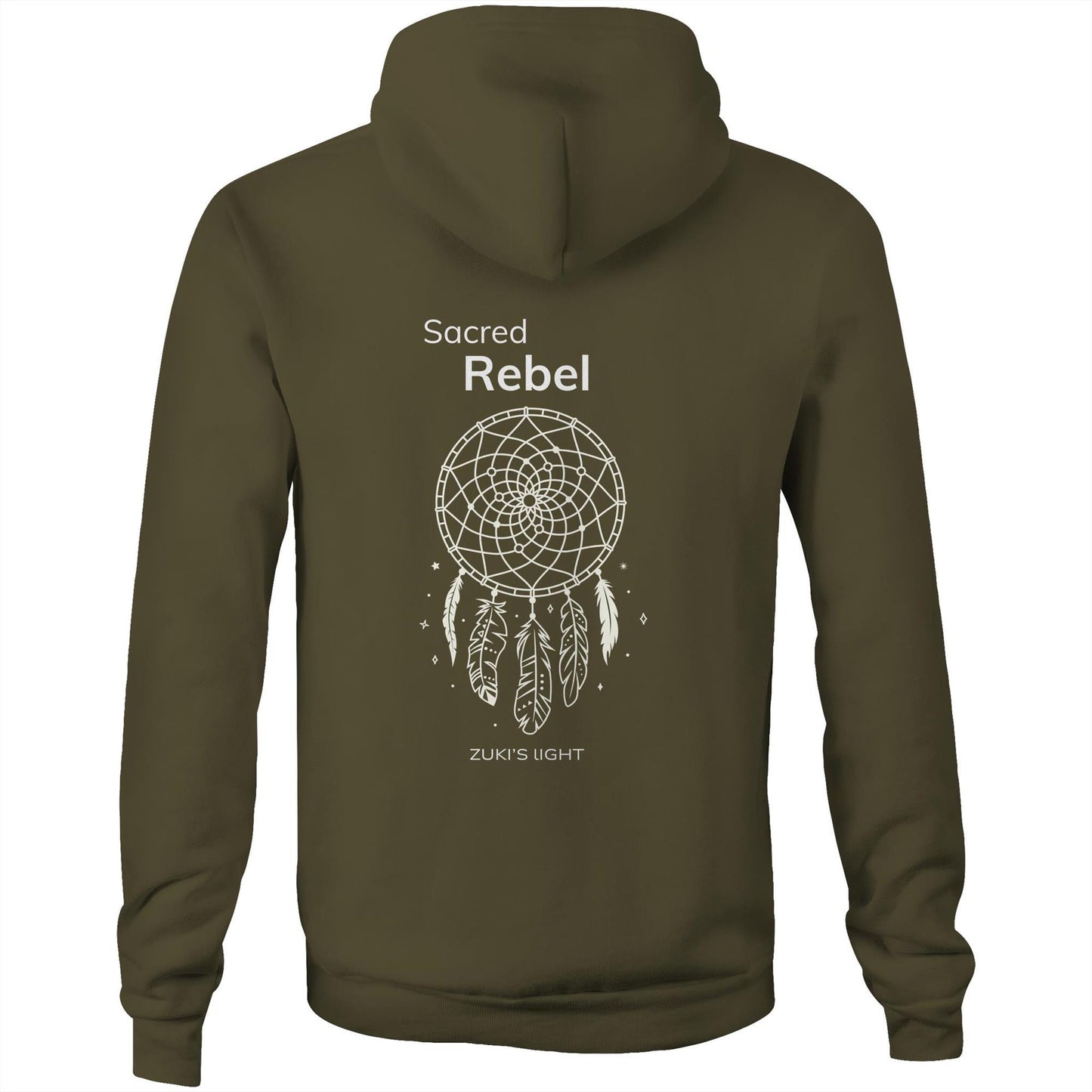 Sacred Rebel (back design only) Zuki's Light Branded AS Colour Stencil - Pocket Hoodie Sweatshirt