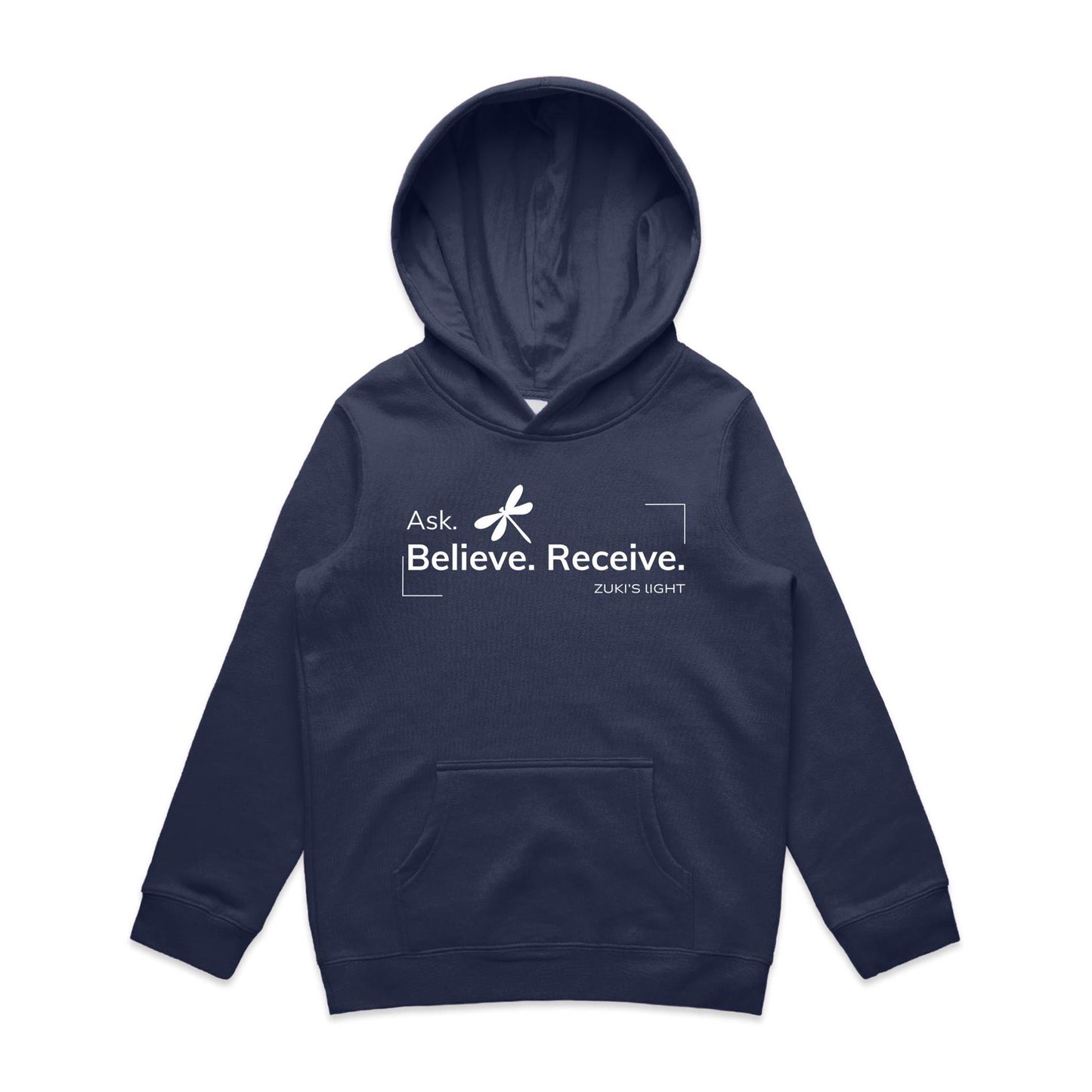 Ask Believe Recieve Dragonfly- Zuki's Light Branded AS Colour - Youth Supply Hood