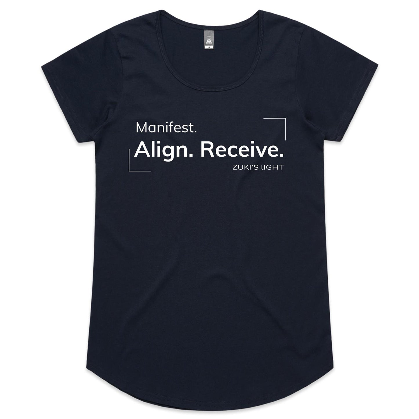 Manifest align, receive- Zuki's Light Branded- AS Colour Mali - Womens Scoop Neck T-Shirt
