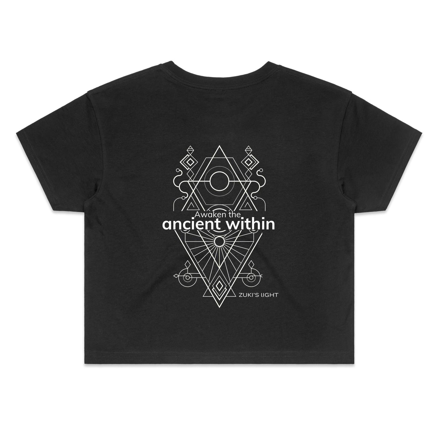 Awaken the ancient within (back design only) - Zuki's Light Branded AS Colour - Women's Crop Tee