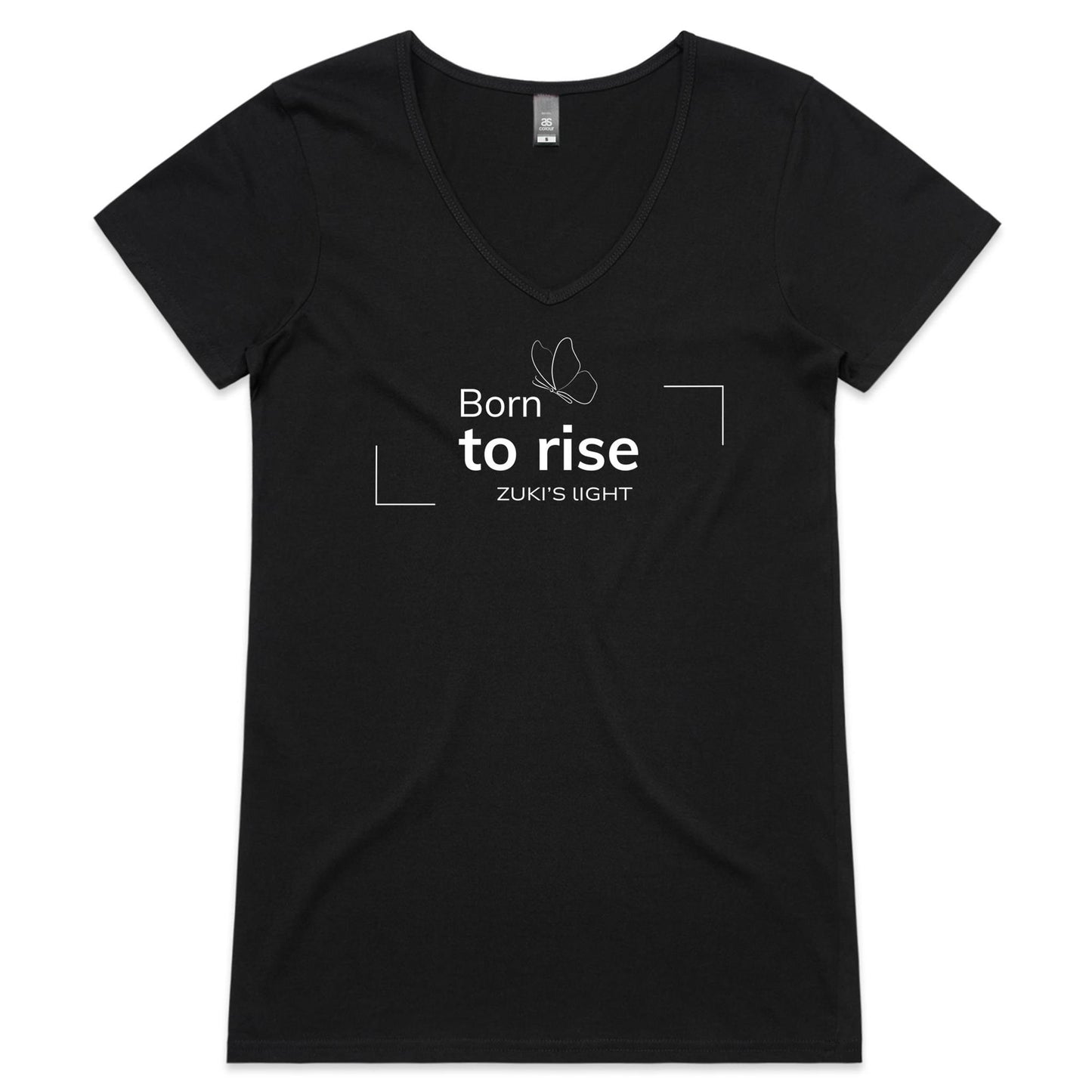 Born to rise- Butterfly- Zuki's Light Branded- AS Colour Bevel - Womens V-Neck T-Shirt