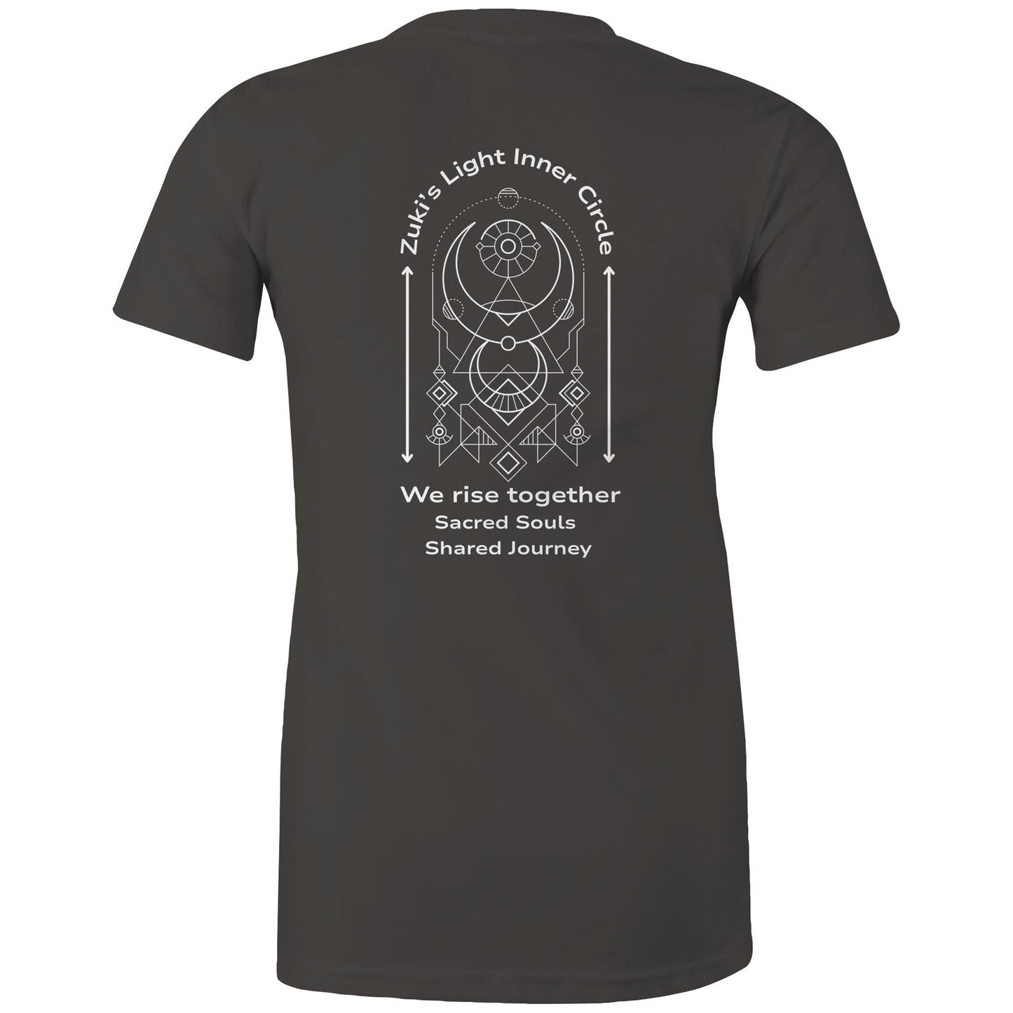 Zuki's Light Inner Circle- We Rise Together- Sacred Souls, Shared Journey (back design only) Zuki'a Light Branded AS Colour - Women's Maple Tee