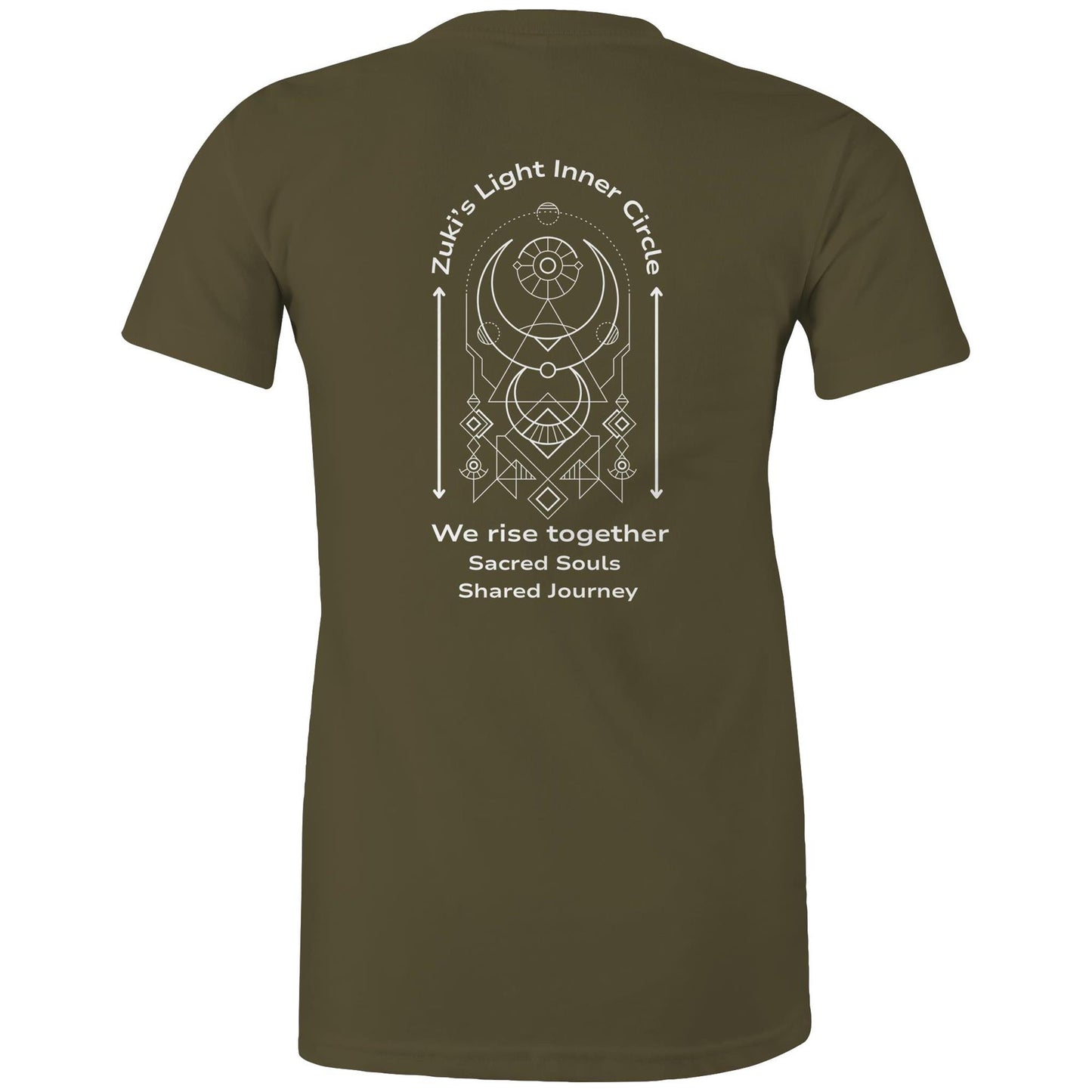 Zuki's Light Inner Circle- We Rise Together- Sacred Souls, Shared Journey (back design only) Zuki'a Light Branded AS Colour - Women's Maple Tee