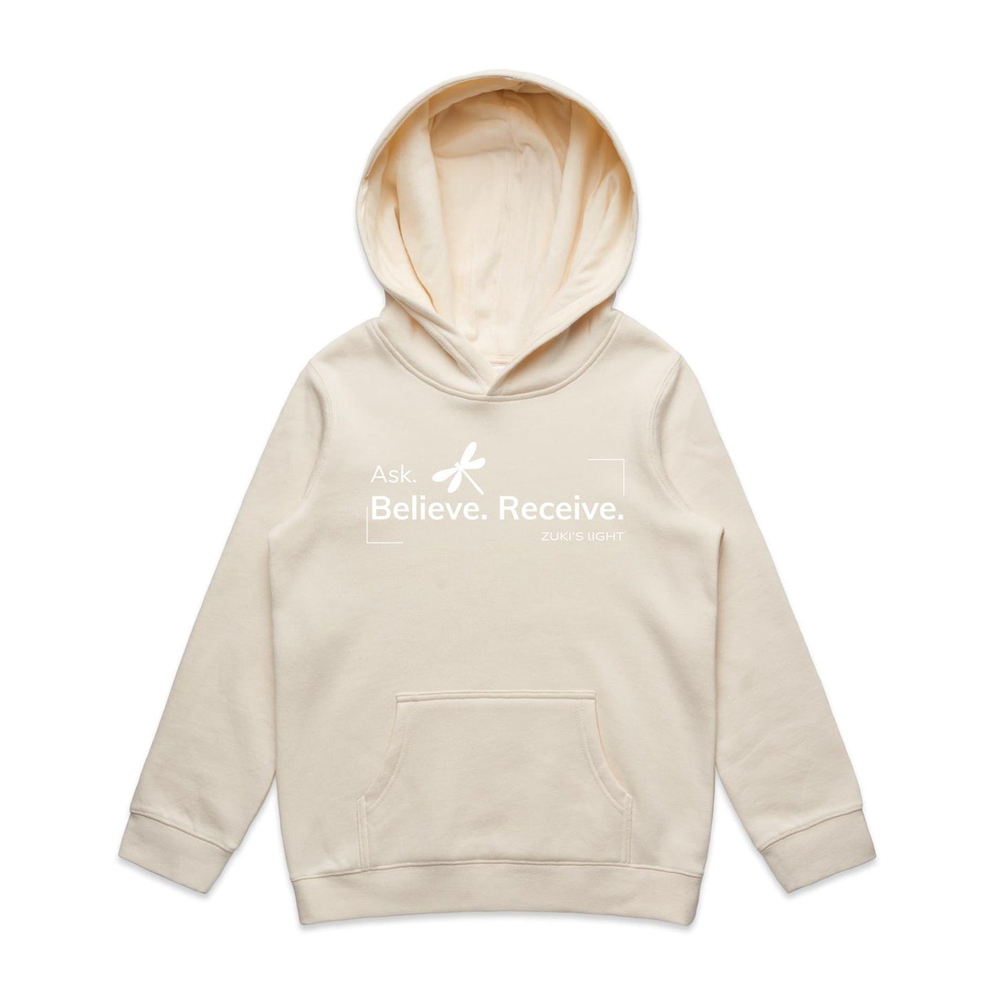 Ask Believe Recieve Dragonfly- Zuki's Light Branded AS Colour - Youth Supply Hood