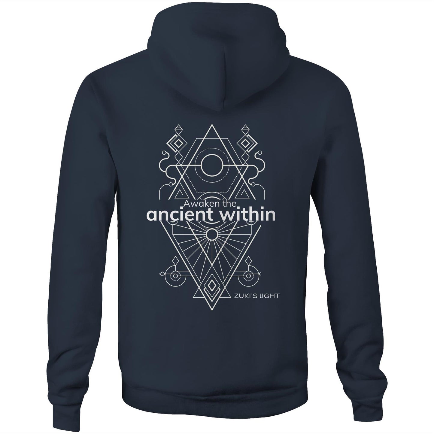 Awaken the ancient within (back design only) - Zuki's Light Branded AS Colour Stencil - Pocket Hoodie Sweatshirt