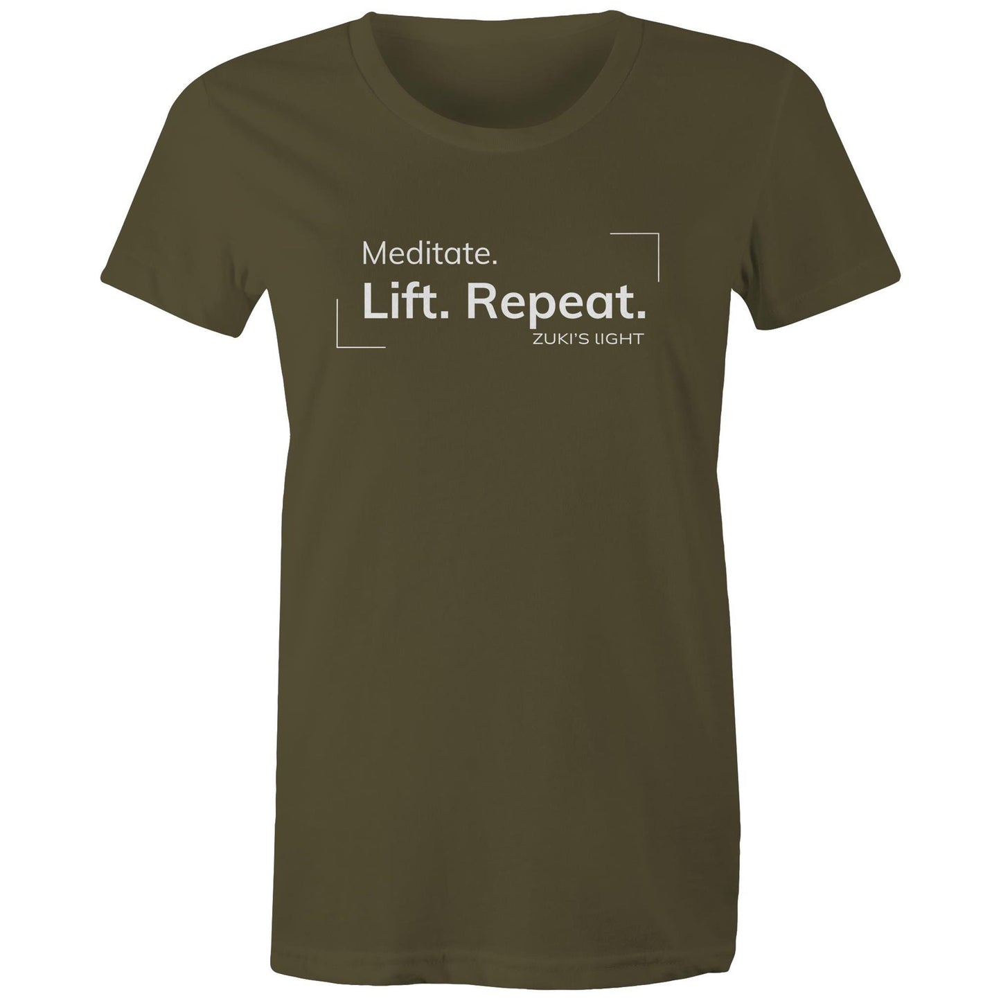 Meditate. Lift. Repeat- Zuki's Light Branded AS Colour - Women's Maple Tee