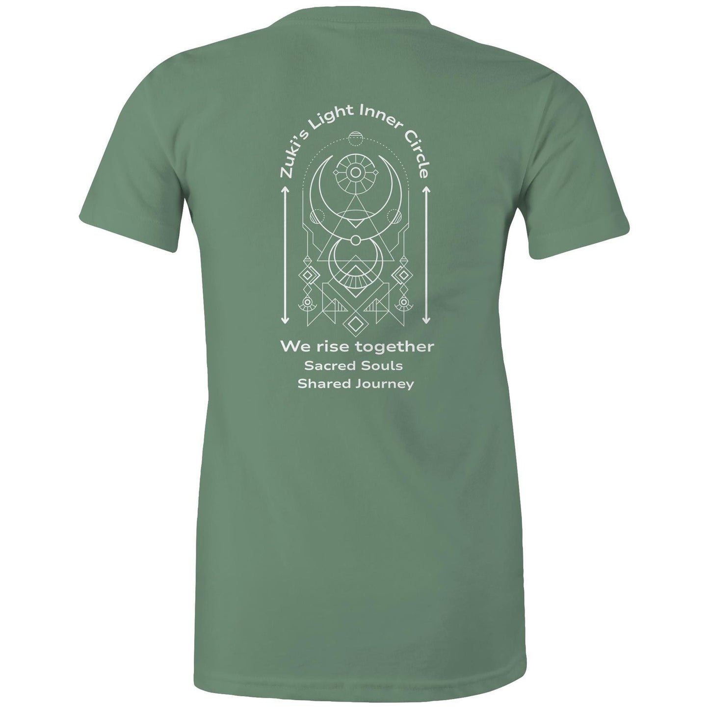 Zuki's Light Inner Circle- We Rise Together- Sacred Souls, Shared Journey (back design only) Zuki'a Light Branded AS Colour - Women's Maple Tee