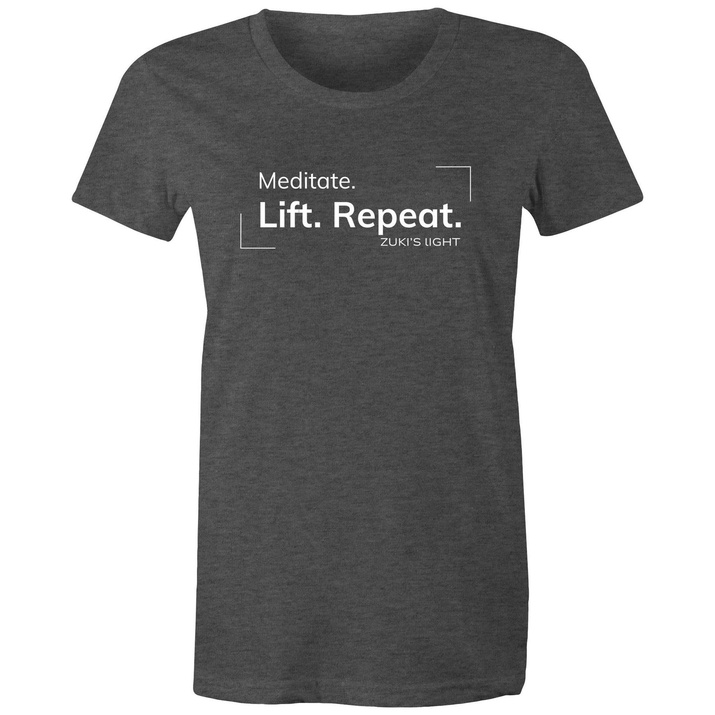 Meditate. Lift. Repeat- Zuki's Light Branded AS Colour - Women's Maple Tee