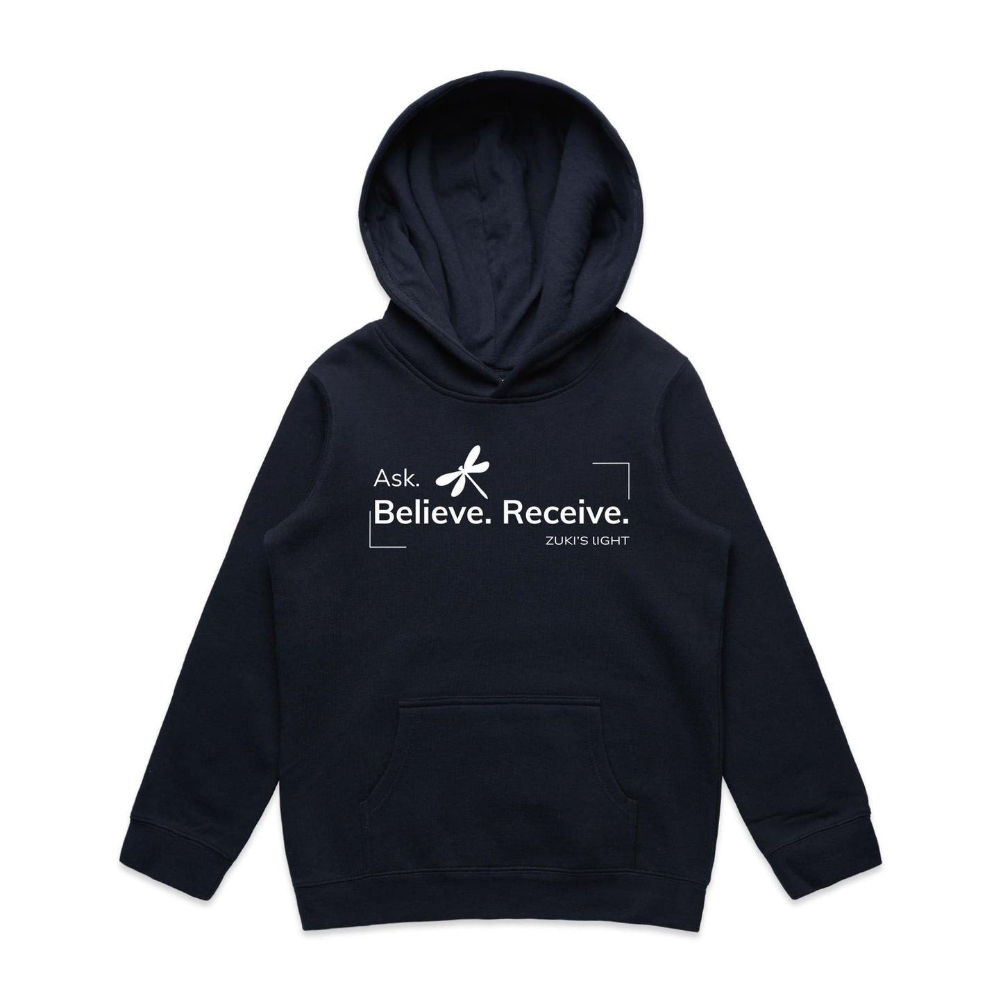 Ask Believe Recieve Dragonfly- Zuki's Light Branded AS Colour - Youth Supply Hood
