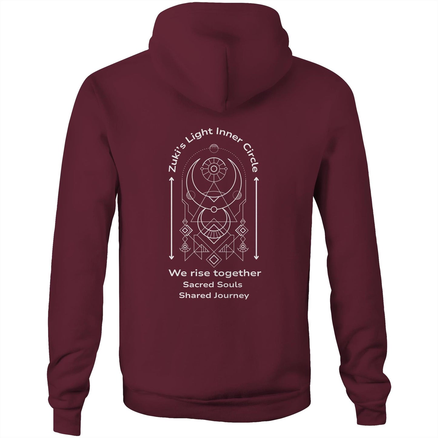 Zuki's Light Inner Circle- We rise together- Sacred Souls, Shared Journey- Zuki's Light Branded AS Colour Stencil - Pocket Hoodie Sweatshirt