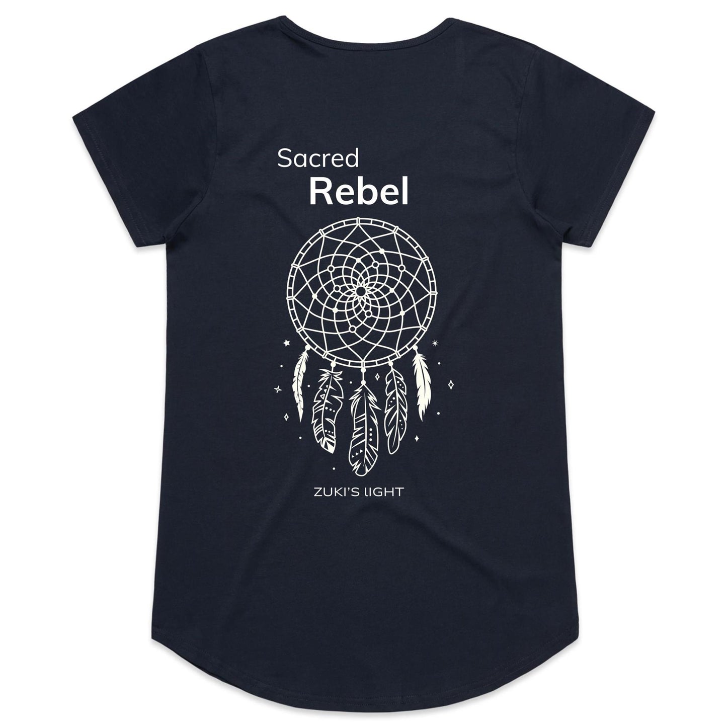 Sacred Rebel (back design only) Zuki's Light Branded AS Colour Mali - Womens Scoop Neck T-Shirt