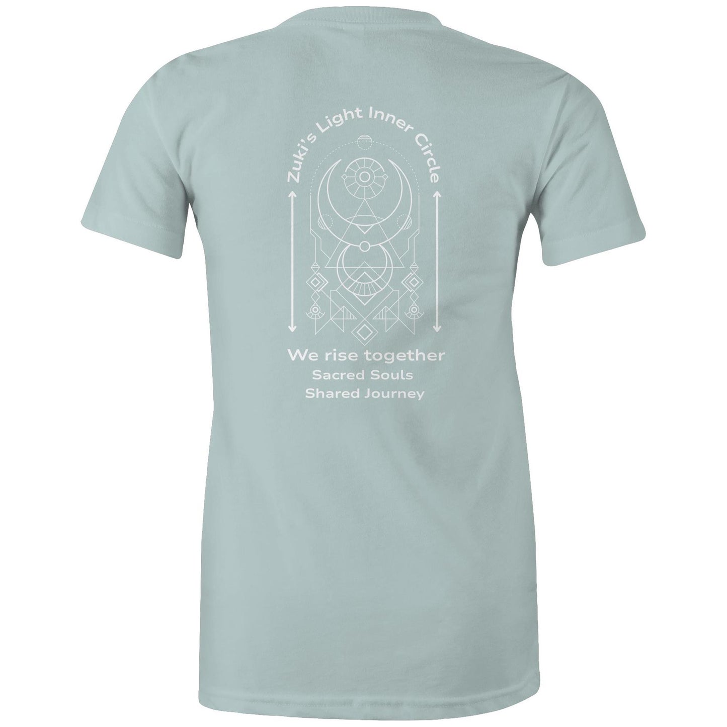 Zuki's Light Inner Circle- We Rise Together- Sacred Souls, Shared Journey (back design only) Zuki'a Light Branded AS Colour - Women's Maple Tee