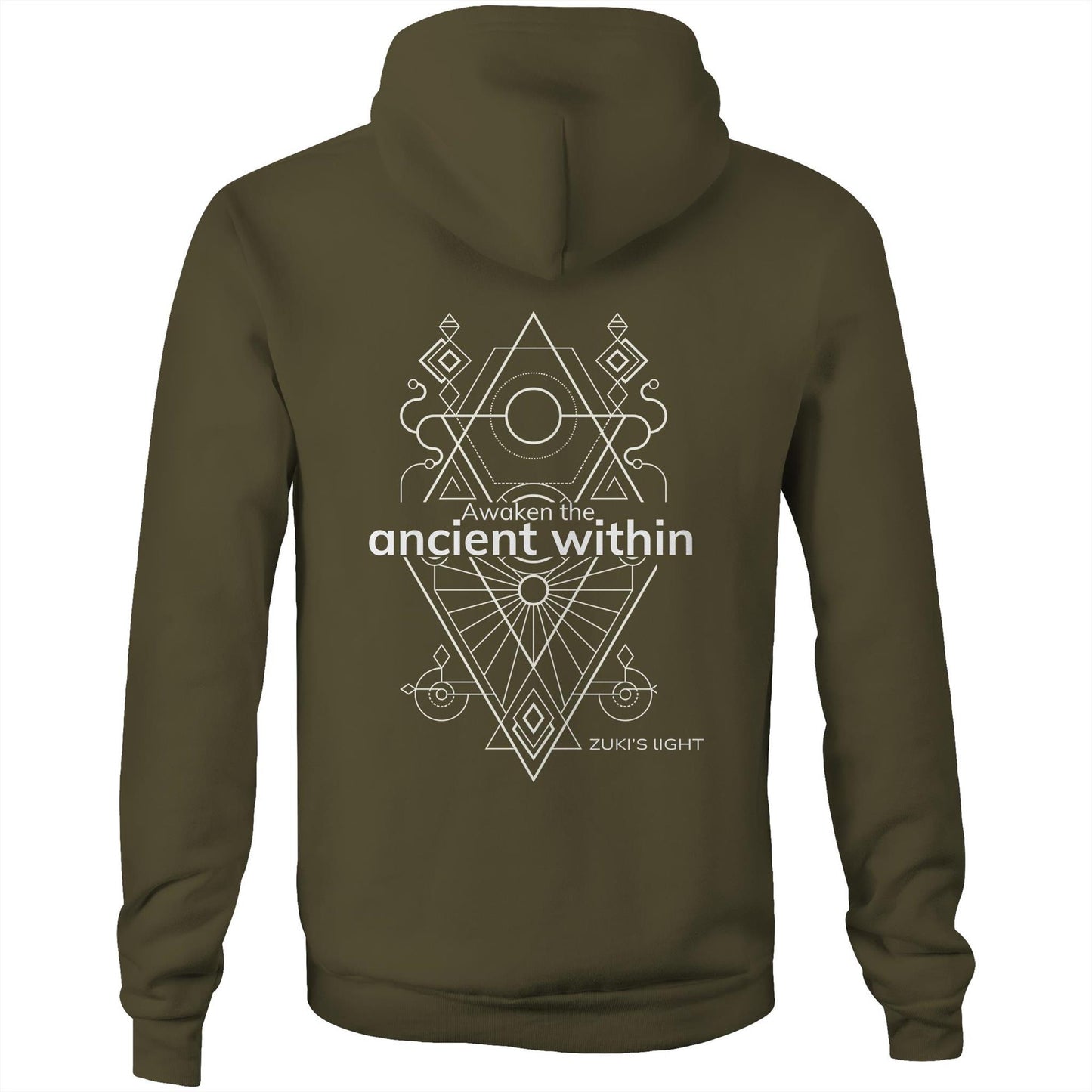 Awaken the ancient within (back design only) - Zuki's Light Branded AS Colour Stencil - Pocket Hoodie Sweatshirt