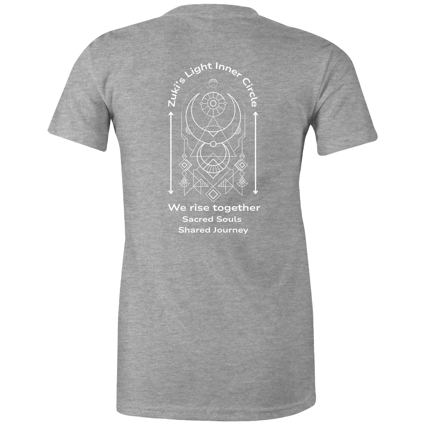 Zuki's Light Inner Circle- We Rise Together- Sacred Souls, Shared Journey (back design only) Zuki'a Light Branded AS Colour - Women's Maple Tee