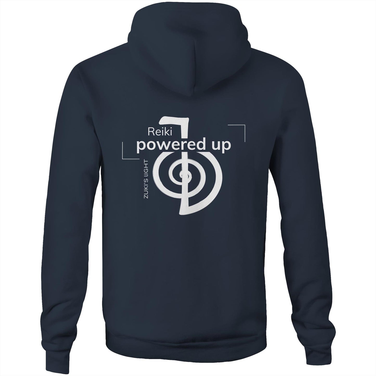 Reiki- Powered Up- Zuki's Light Branded (Back Design Only) AS Colour Stencil - Pocket Hoodie Sweatshirt