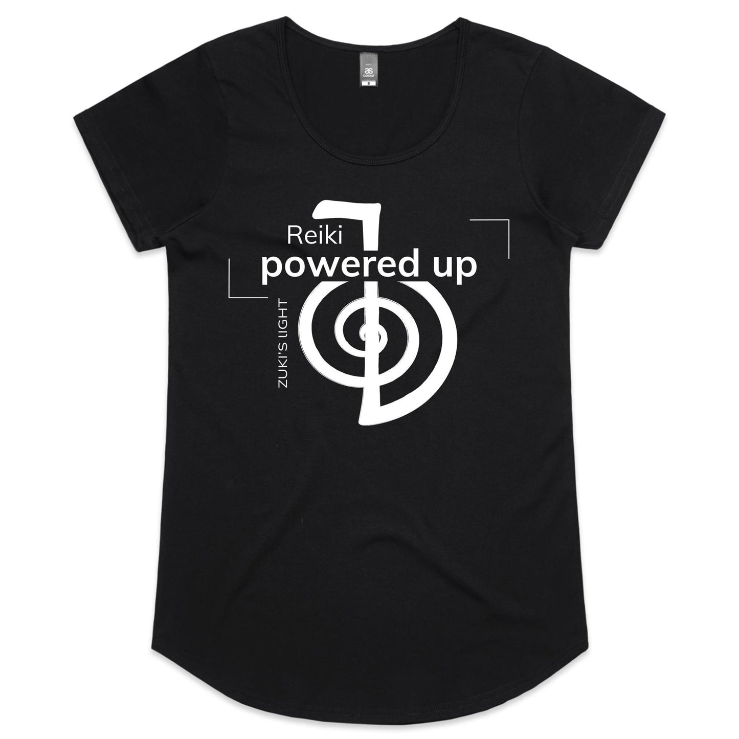 Reiki- Powered up- Zuki's Light Branded- AS Colour Mali - Womens Scoop Neck T-Shirt