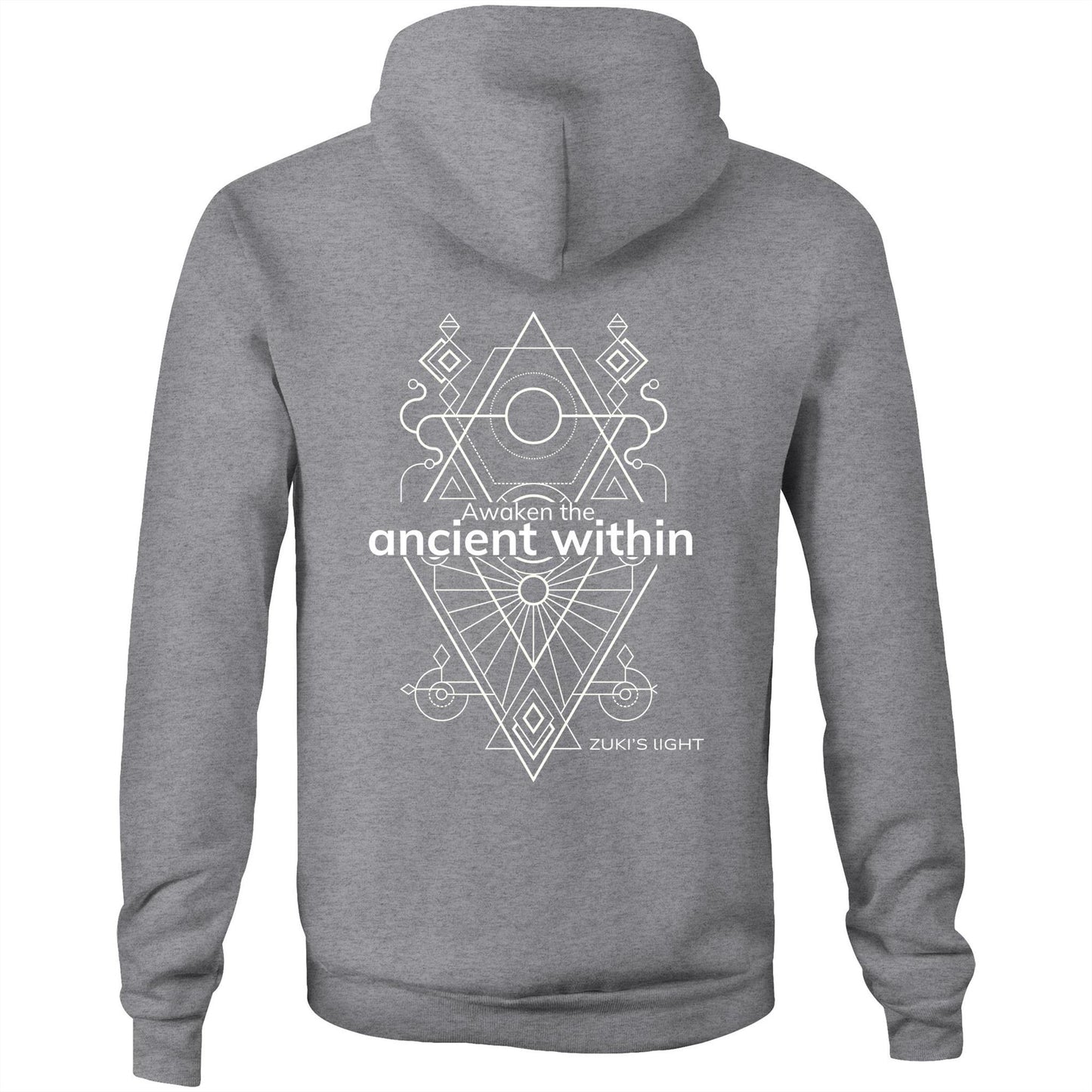 Awaken the ancient within (back design only) - Zuki's Light Branded AS Colour Stencil - Pocket Hoodie Sweatshirt