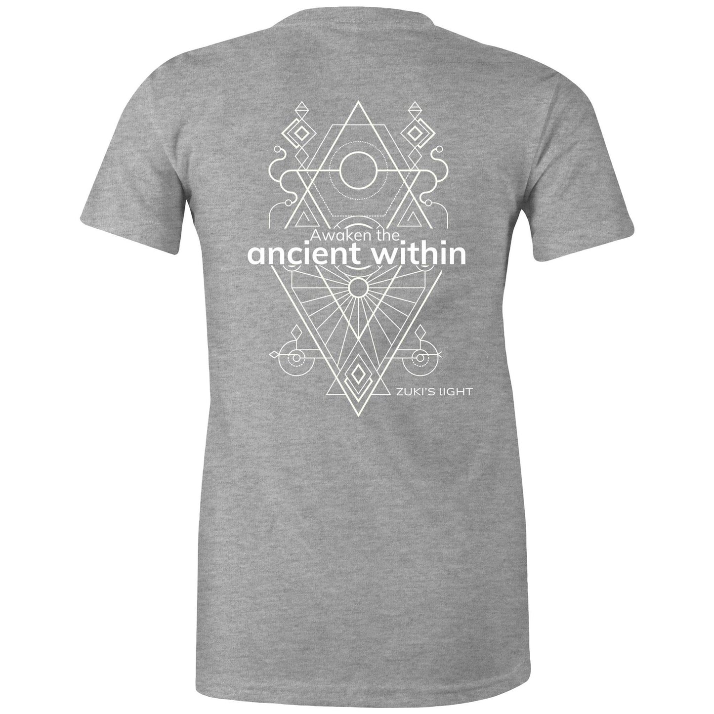 Awaken the ancient within (back design only) - Zuki's Light Branded AS Colour - Women's Maple Tee