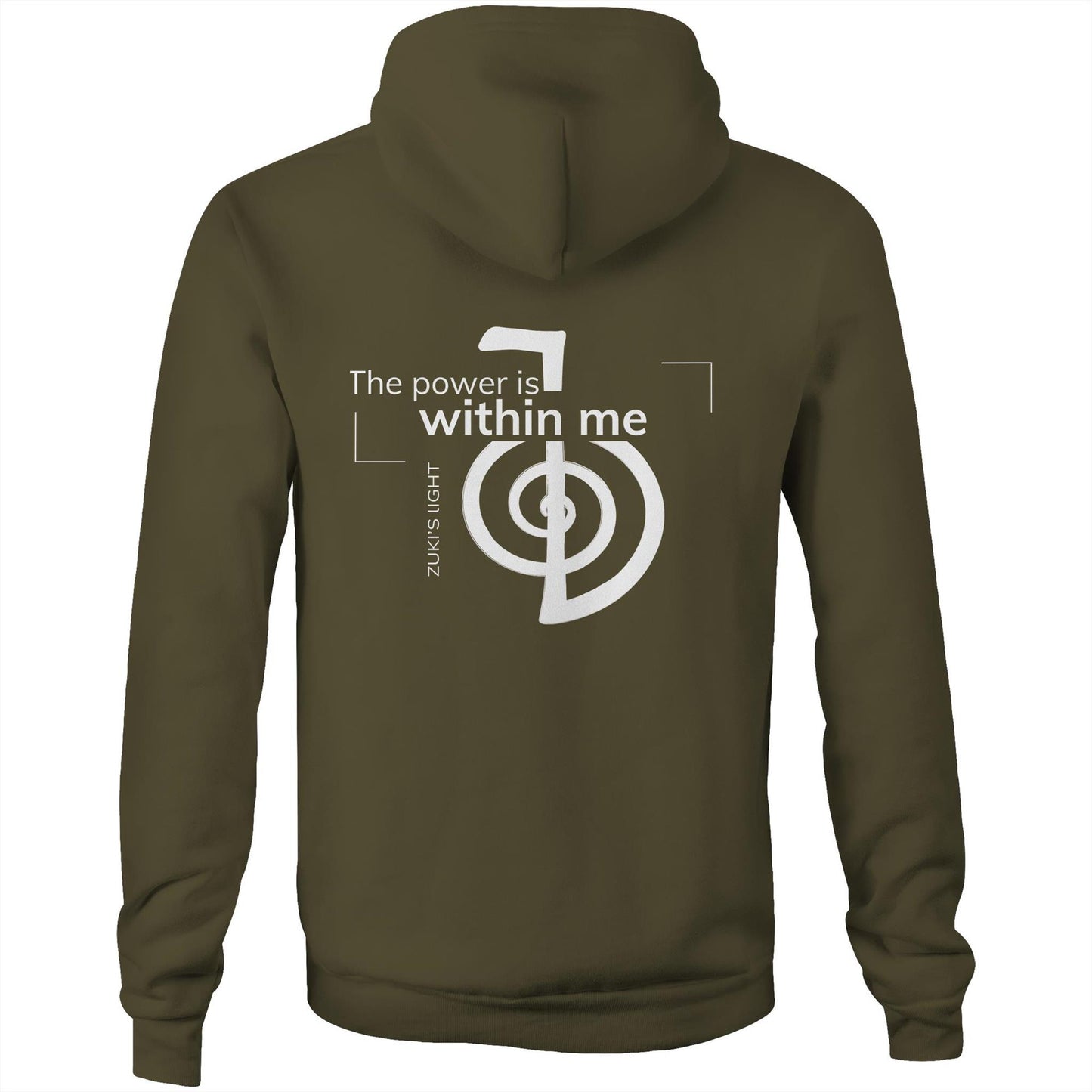 The power is within me- Reiki- (back design only) Zuki's Light Branded AS Colour Stencil - Pocket Hoodie Sweatshirt