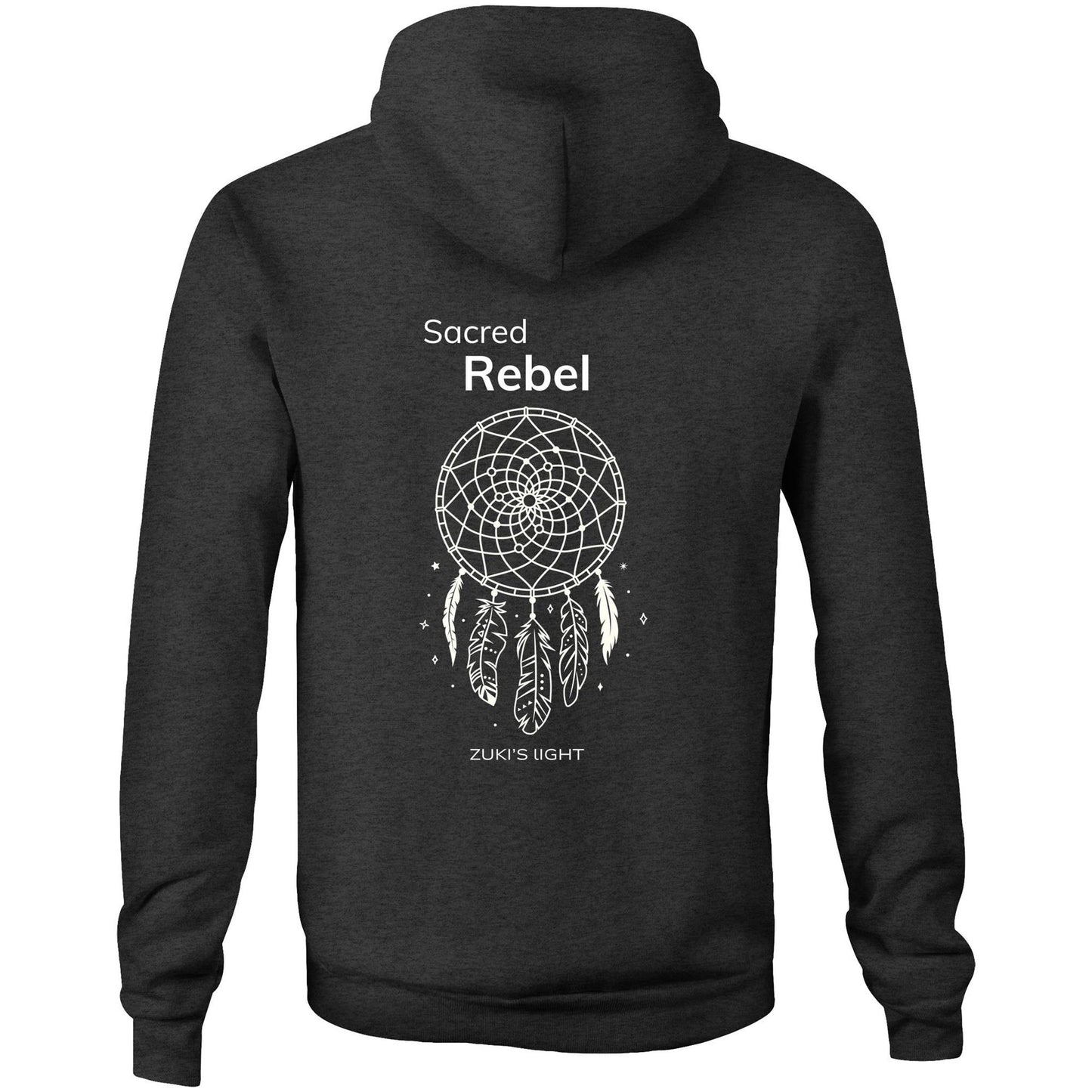 Sacred Rebel (back design only) Zuki's Light Branded AS Colour Stencil - Pocket Hoodie Sweatshirt