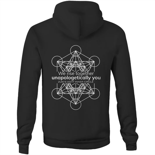 We rise together- Unapologetically you Metatrons Cube- Zuki's Light Inner Circle AS Colour Stencil - Pocket Hoodie Sweatshirt
