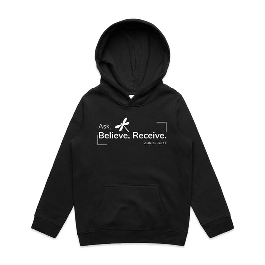 Ask Believe Recieve Dragonfly- Zuki's Light Branded AS Colour - Youth Supply Hood