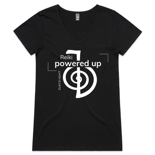 Reiki- Powered up- Zuki's Light Branded- AS Colour Bevel - Womens V-Neck T-Shirt