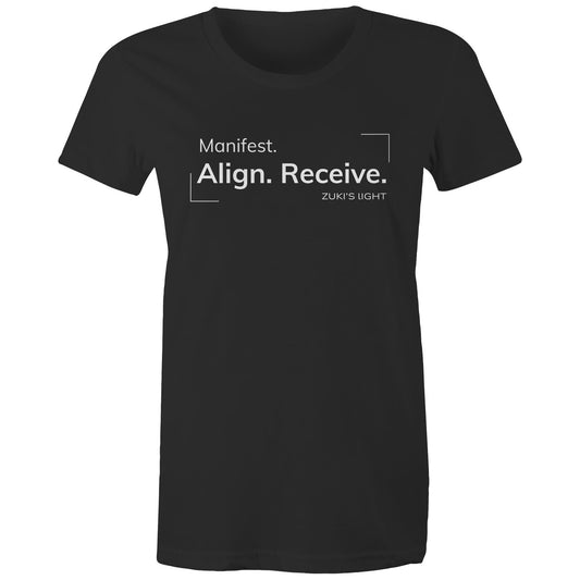Manifest. Align. Receive. Zuki's Light Branded AS Colour - Women's Maple Tee