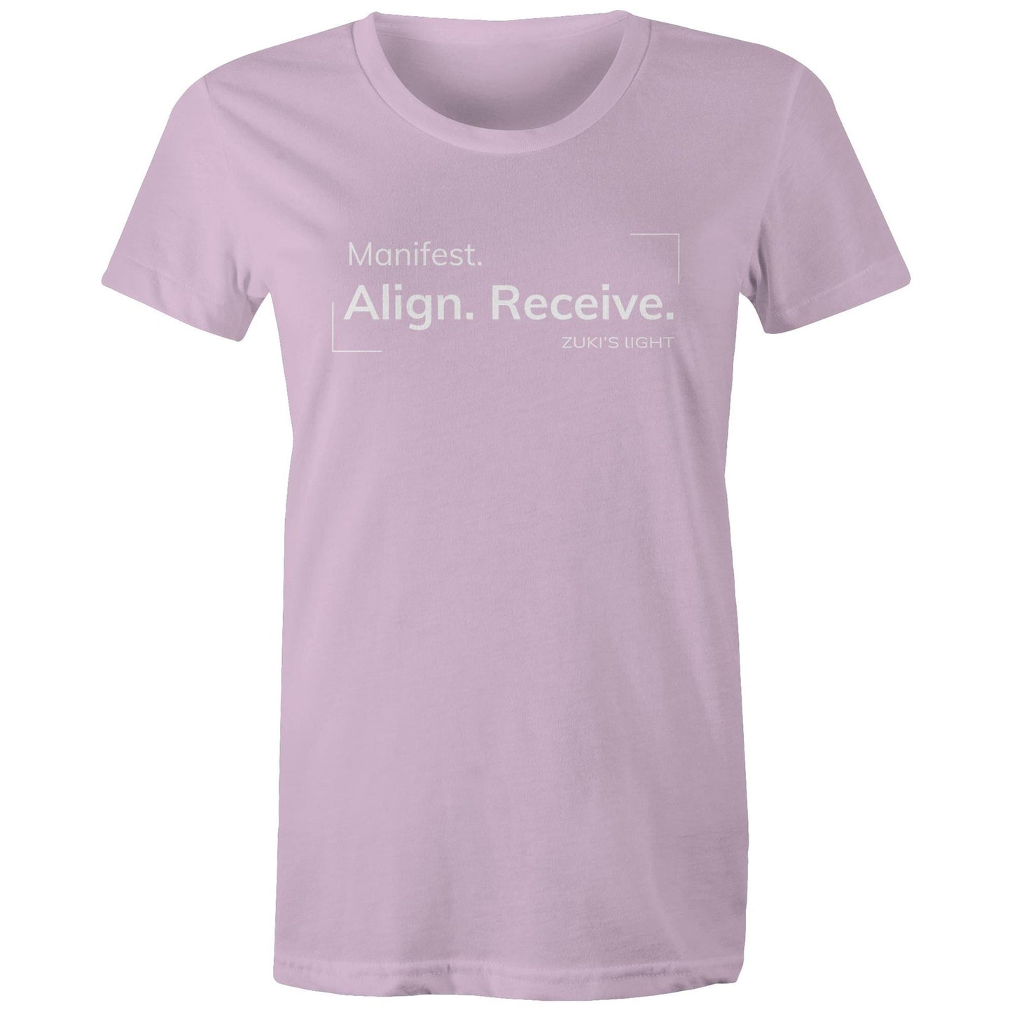 Manifest. Align. Receive. Zuki's Light Branded AS Colour - Women's Maple Tee