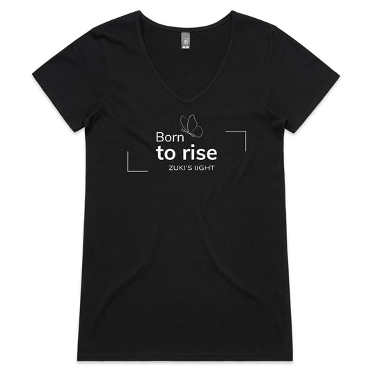 Born to rise- Butterfly- Zuki's Light Branded- AS Colour Bevel - Womens V-Neck T-Shirt