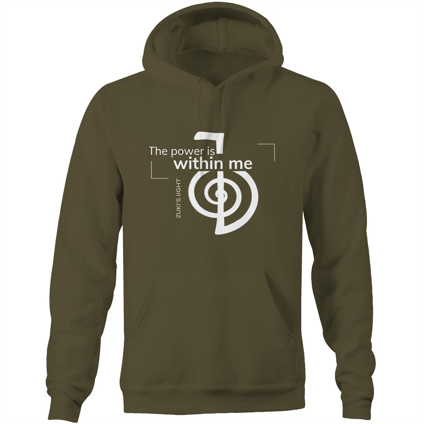 The power is within me- Reiki- Zuki's Light Branded AS Colour Stencil - Pocket Hoodie Sweatshirt