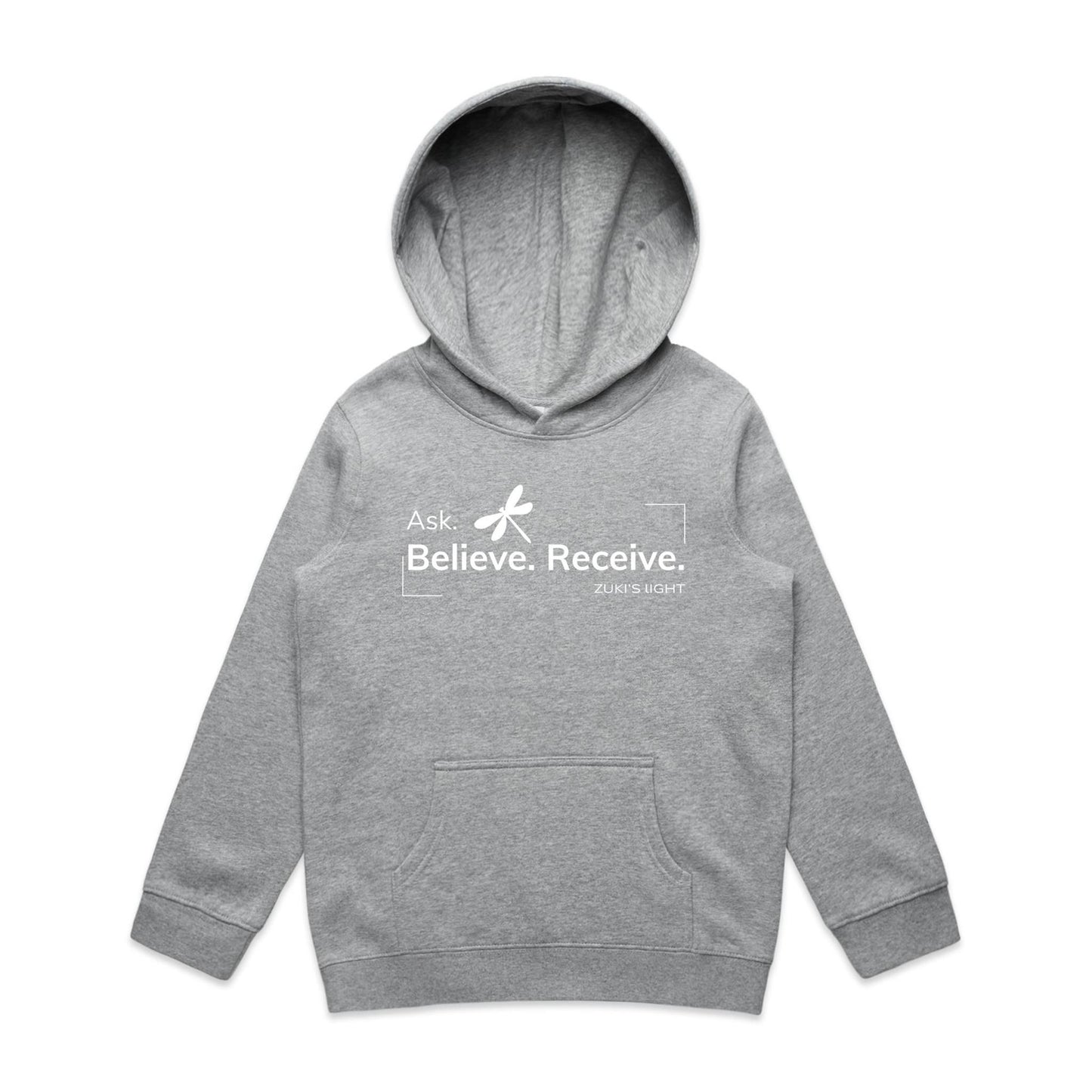 Ask Believe Recieve Dragonfly- Zuki's Light Branded AS Colour - Youth Supply Hood