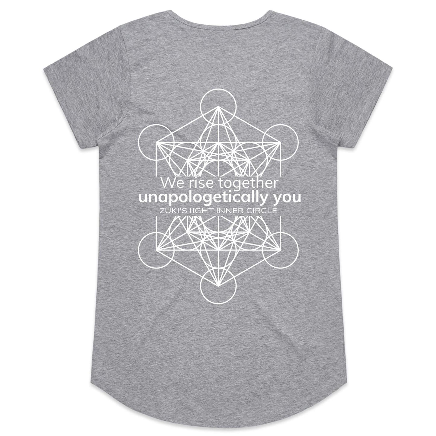 We rise together- Unapologetically you Metratrons Cube- Zuki's Light Inner Circle (Back design only)AS Colour Mali - Womens Scoop Neck T-Shirt