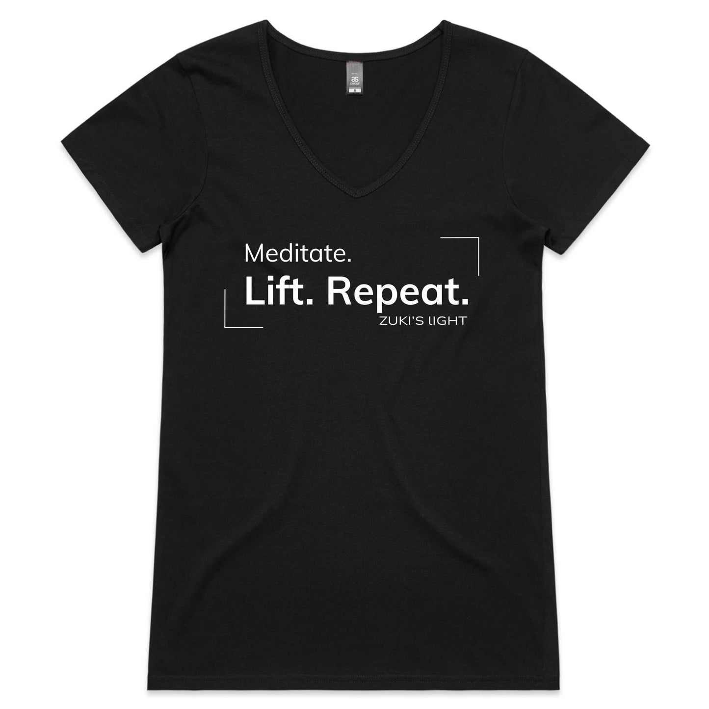 Meditate. Lift. Repeat- Zuki's Light Branded AS Colour Bevel - Womens V-Neck T-Shirt