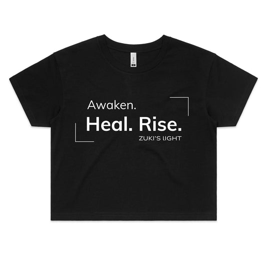 Awaken. Heal. Rise- Zuki's Light Branded AS Colour - Women's Crop Tee