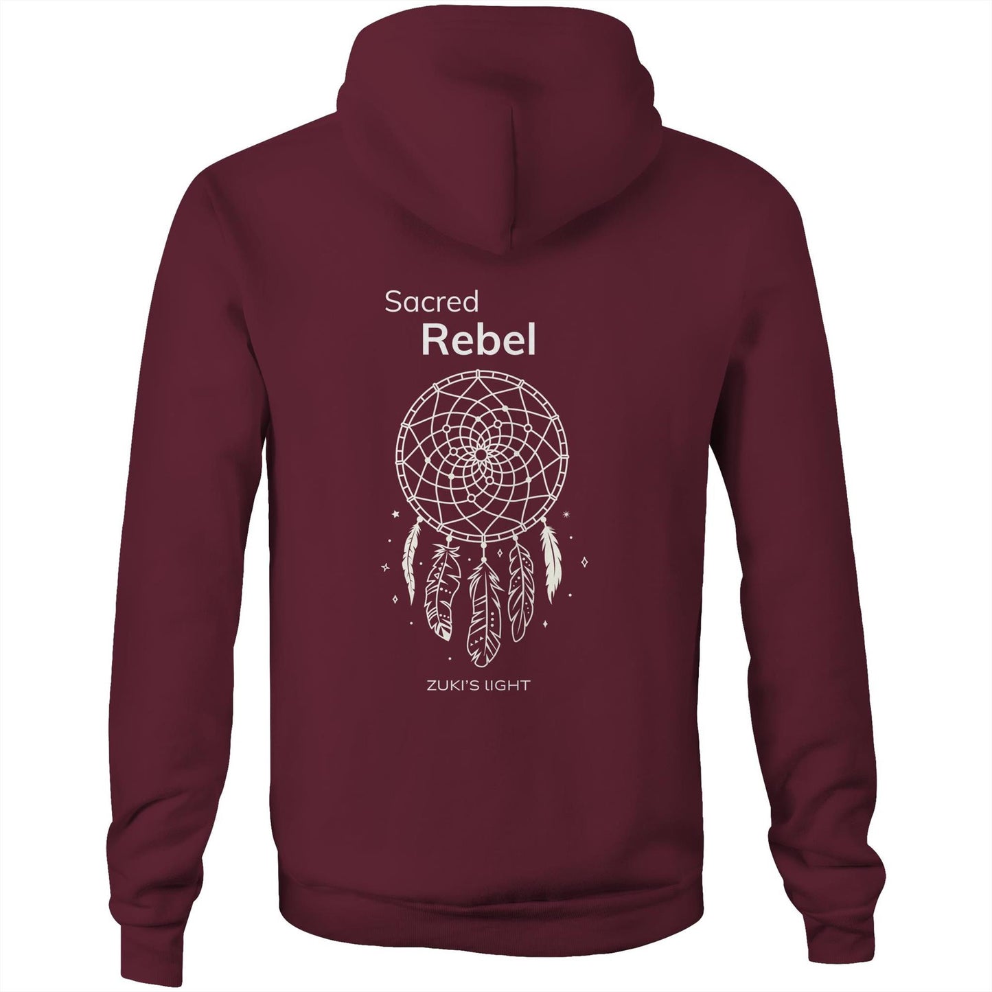 Sacred Rebel (back design only) Zuki's Light Branded AS Colour Stencil - Pocket Hoodie Sweatshirt