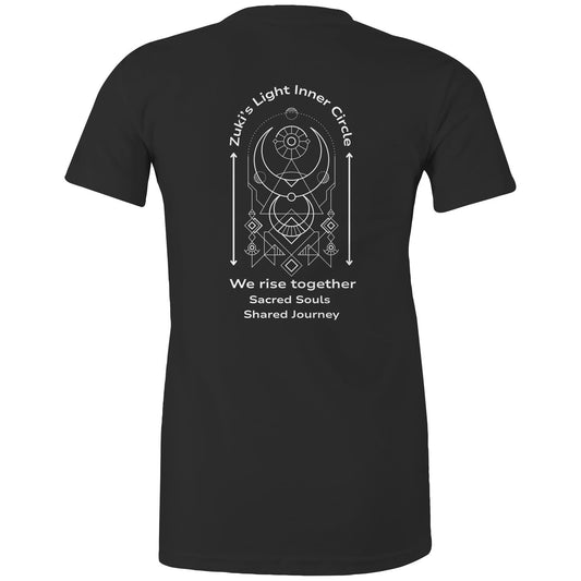 Zuki's Light Inner Circle- We Rise Together- Sacred Souls, Shared Journey (back design only) Zuki'a Light Branded AS Colour - Women's Maple Tee