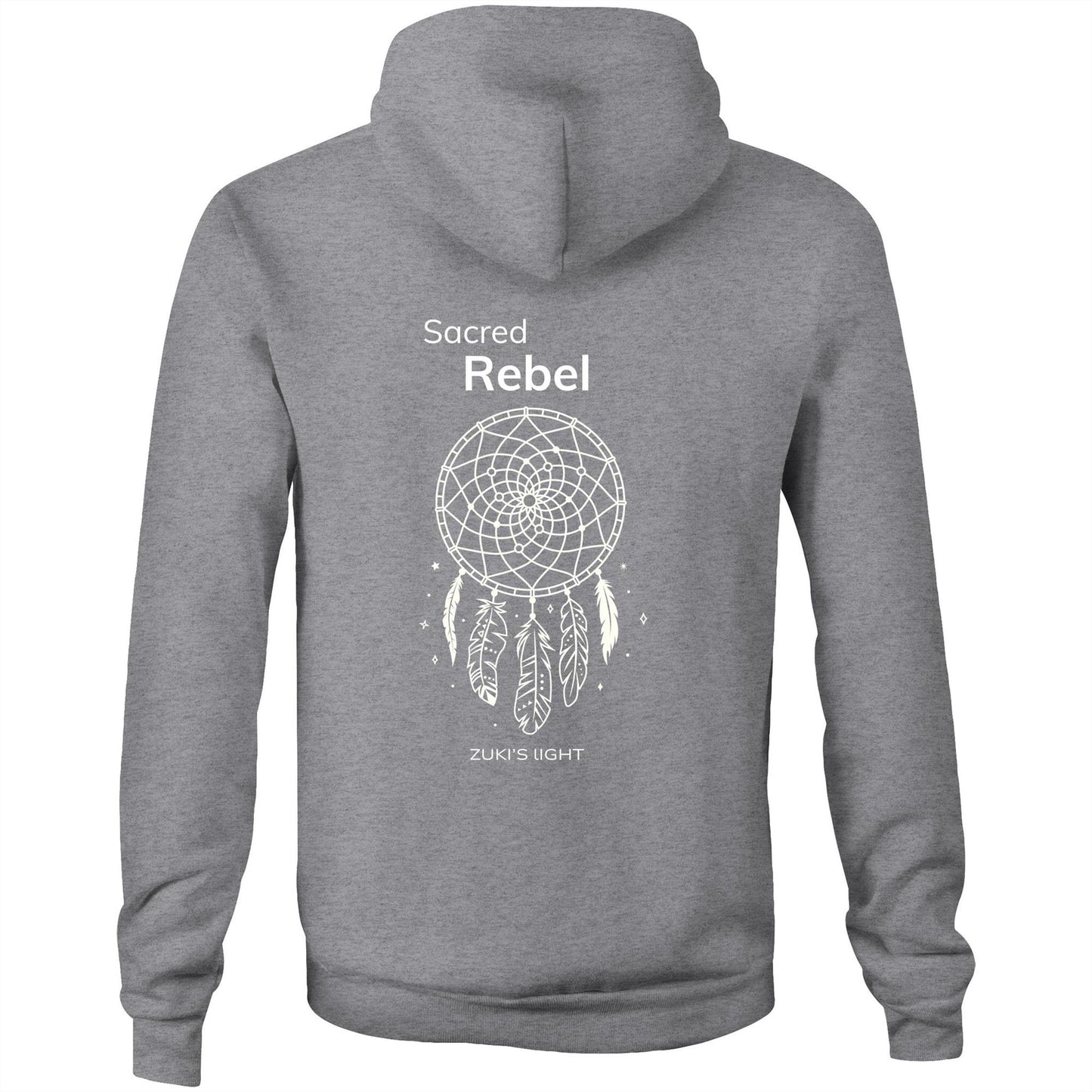 Sacred Rebel (back design only) Zuki's Light Branded AS Colour Stencil - Pocket Hoodie Sweatshirt