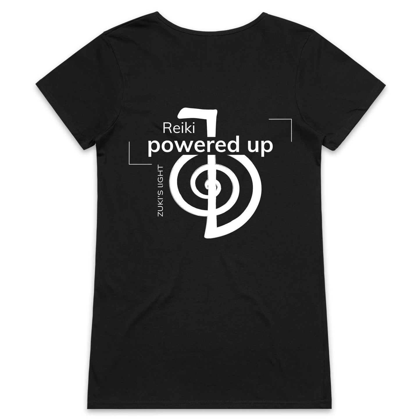 Reiki- Powered Up (back design only) Zuki's Light Branded AS Colour Bevel - Womens V-Neck T-Shirt