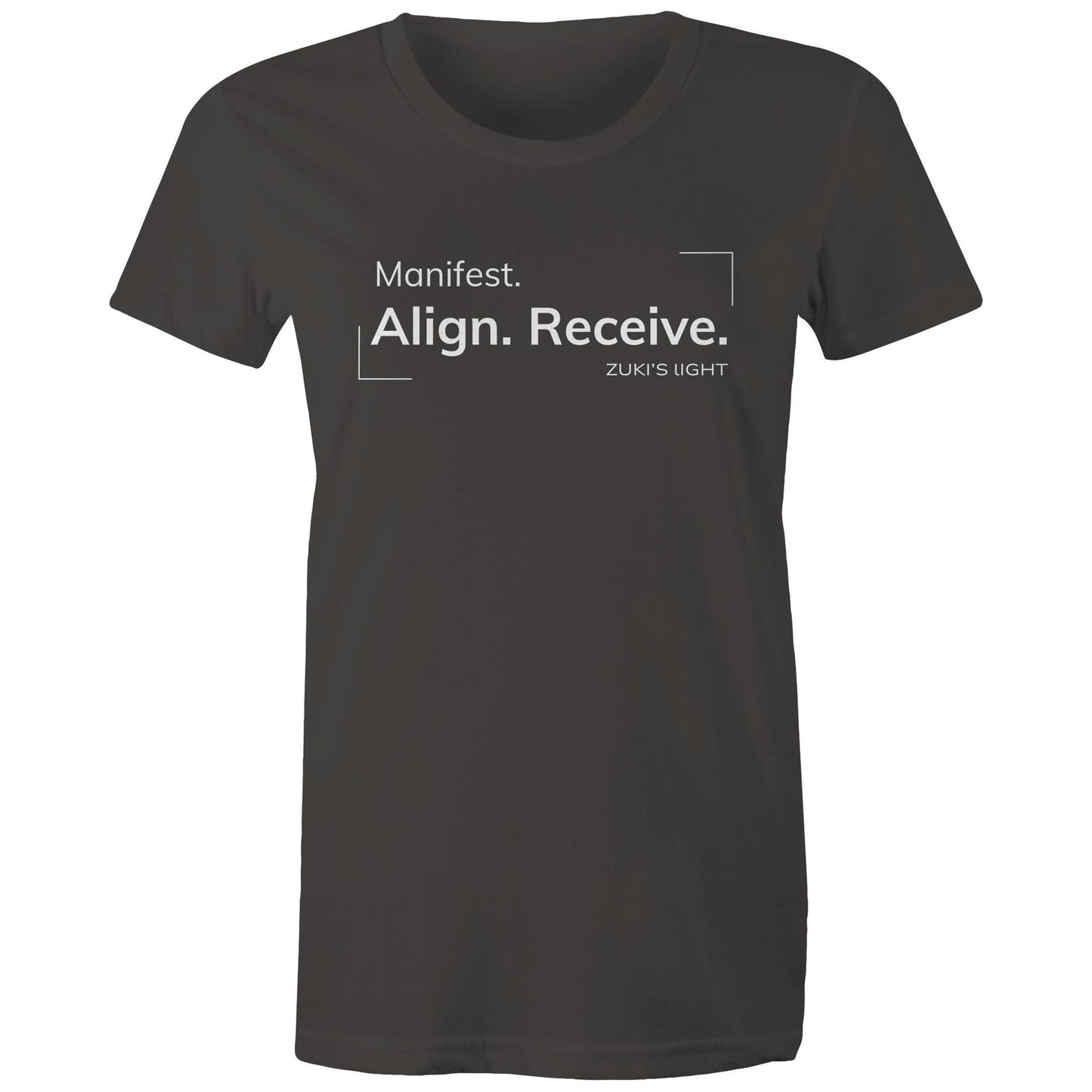 Manifest. Align. Receive. Zuki's Light Branded AS Colour - Women's Maple Tee