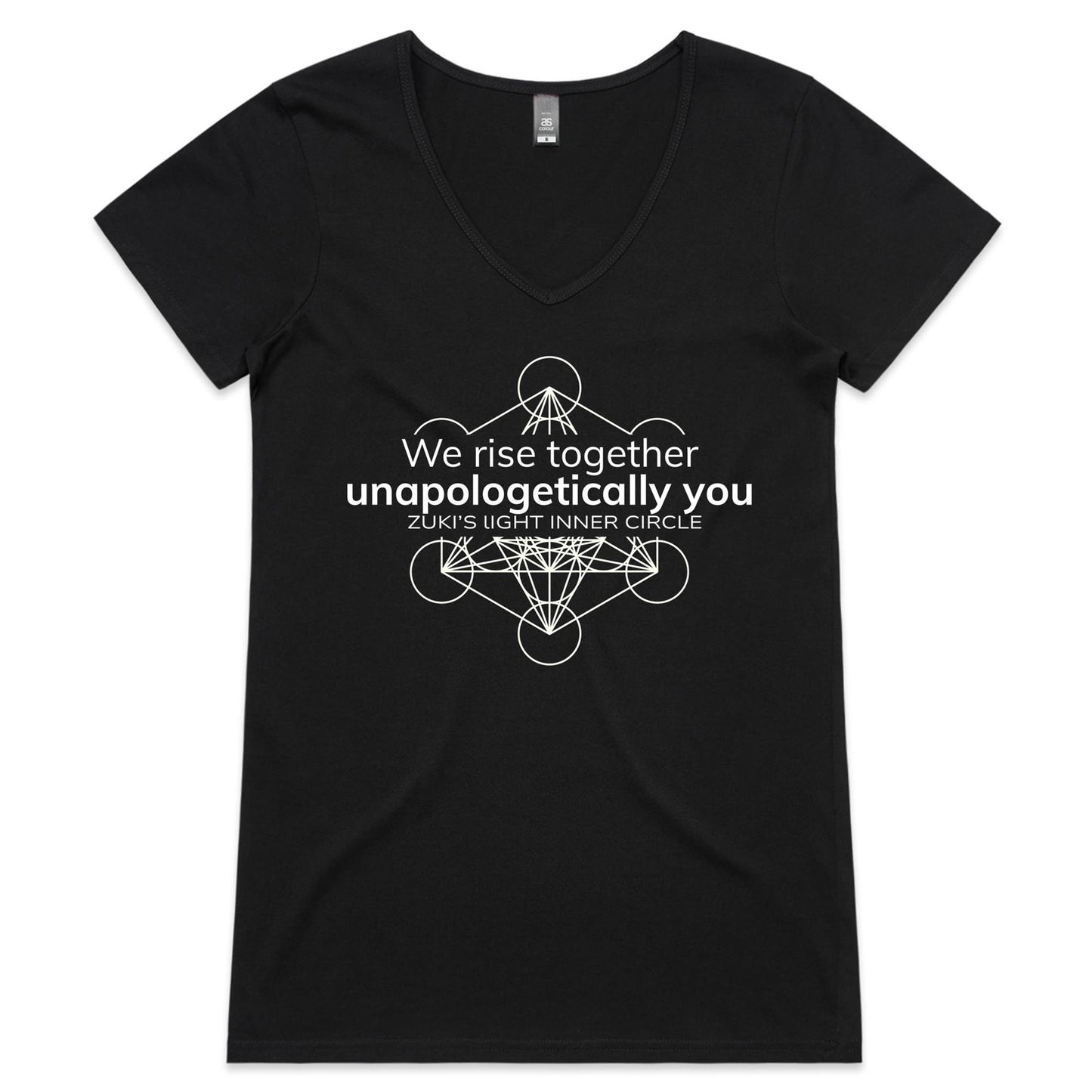 We rise together, unapologetically you- Zuki's Light Inner Circle (Metatrons Cube)- AS Colour Bevel - Womens V-Neck T-Shirt