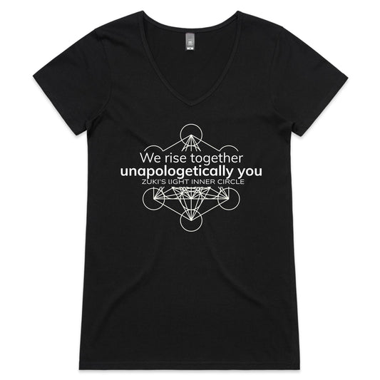 We rise together, unapologetically you- Zuki's Light Inner Circle (Metatrons Cube)- AS Colour Bevel - Womens V-Neck T-Shirt