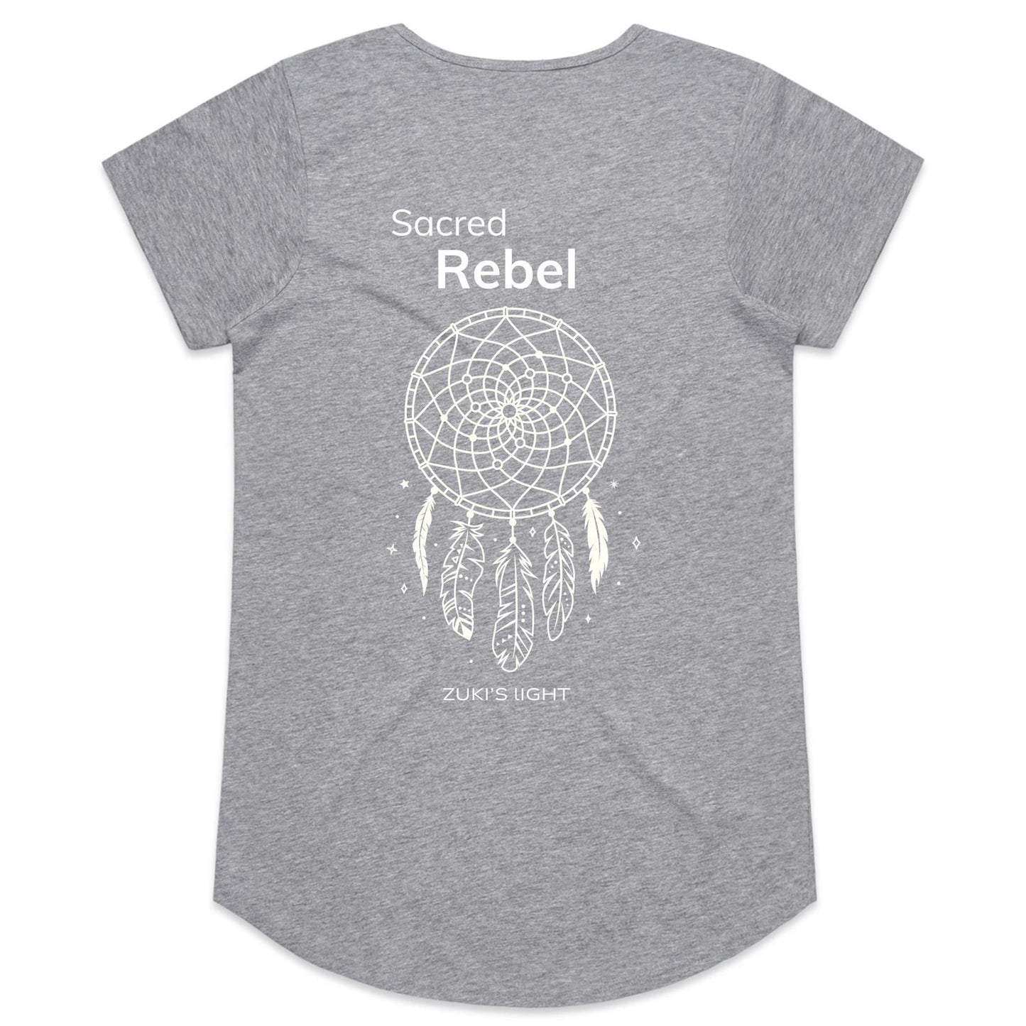 Sacred Rebel (back design only) Zuki's Light Branded AS Colour Mali - Womens Scoop Neck T-Shirt