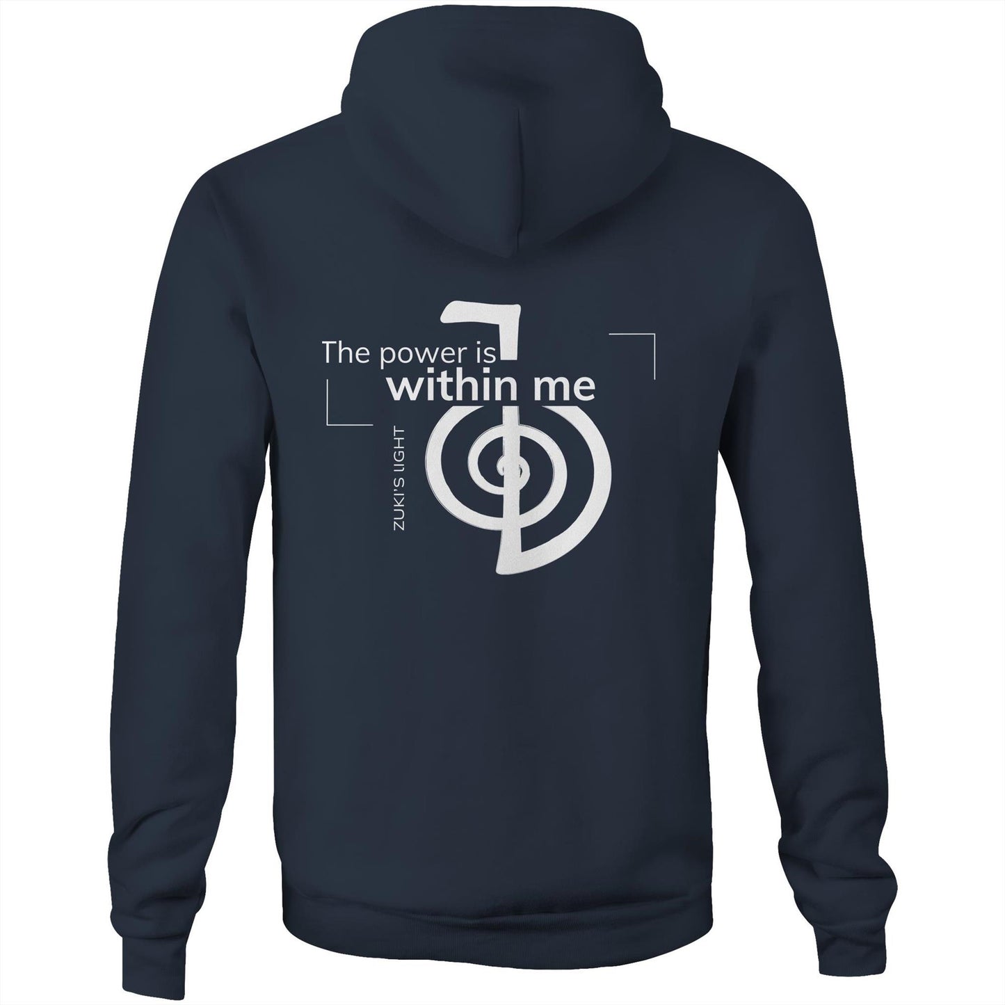 The power is within me- Reiki- (back design only) Zuki's Light Branded AS Colour Stencil - Pocket Hoodie Sweatshirt